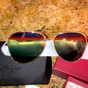 FERRAGAMO Brand new with box & case amazing gray with gold rainbow aviators